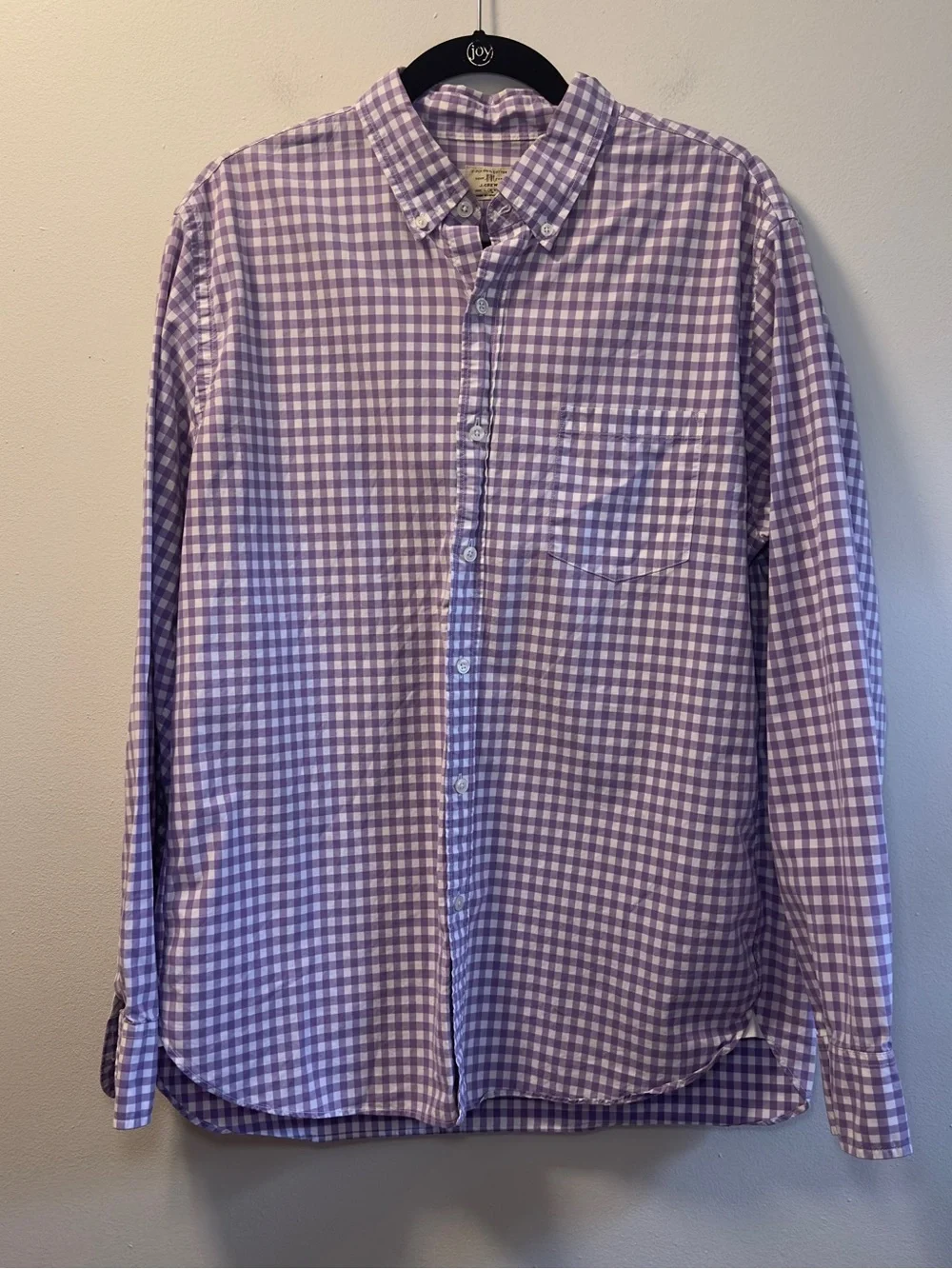 J.Crew Men’s Secret Wash Shirt Purple White Gingham Button Down 100% Cotton Sz L